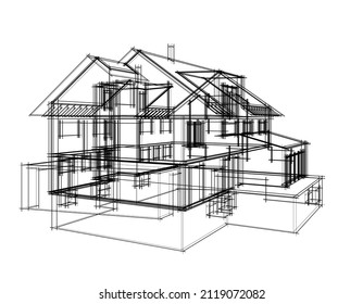Ilustración vectorial del dibujo de la arquitectura del proyecto de la casa