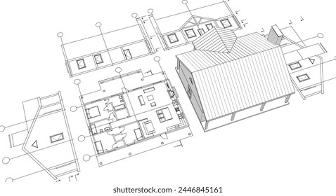 Haus Projekt Architekturskizze 3D