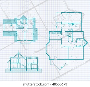 house project in green color on the page of notebook