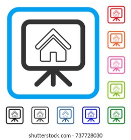 House Project icon. Flat gray iconic symbol in a light blue rounded square. Black, gray, green, blue, red, orange color additional versions of House Project vector.