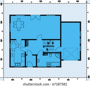 house project on the background with scale of line