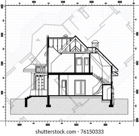 house project on the background with scale of line