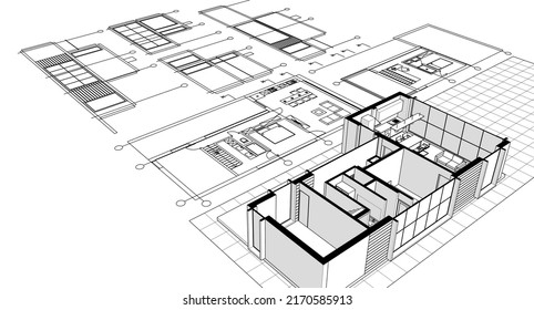 Wohnungsbauplan 3D-Rendering