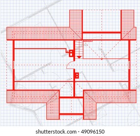 house project in red color on the page of notebook