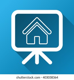 House Project vector toolbar icon for software design. Style is a white symbol on a square blue background with gradient long shadow.