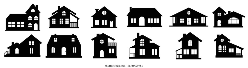 house property black silhouette icon set collection vector illustration
