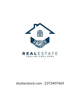 House And Property Dealer With Handshake Marketing Vector Logo Design, Real Estate Business Logo.