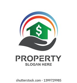 House and Property With Hand Shape Logo Design