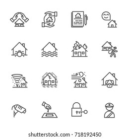 House, Property  insurance, Vector illustration of thin line icons for Insurance business, banking