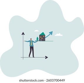 House and property investment, real estate price growth or mortgage calculation chart, buy or rent house decision.character for design.