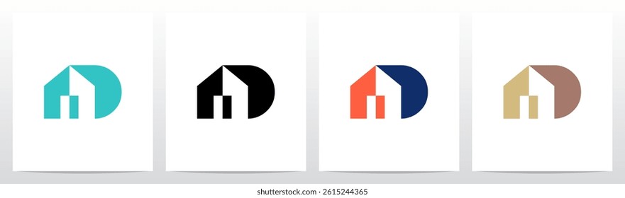 House Property Simple Geometric Shape Negative Space Letters Initial Logo Design D