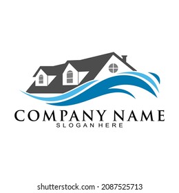 House property with wave illustration vector logo
