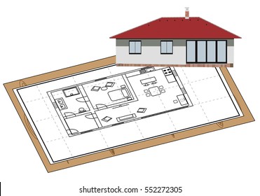 House proposal on paper and model of the facade at the corner
