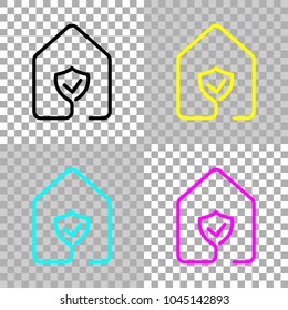 house with protect icon. line style. Colored set of cmyk icons on transparent background