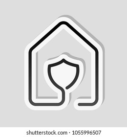 house with protect icon. line style. Sticker style with white border and simple shadow on gray background