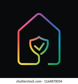 house with protect icon. line style. Rainbow color and dark background