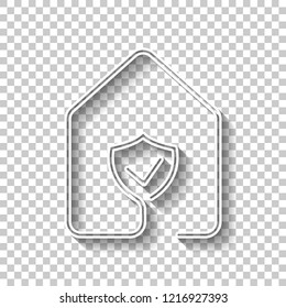 house with protect icon. line style. White outline sign with shadow on transparent background