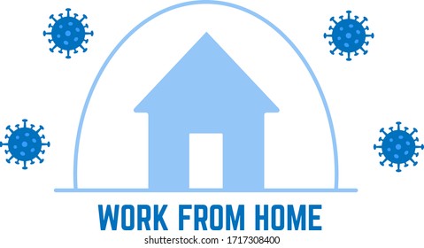 house protected from virus and work from home with blue virus and white background