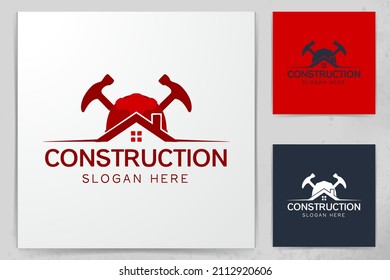 house, protection helmet, and hammer, repair logo Designs Inspiration Isolated on White Background