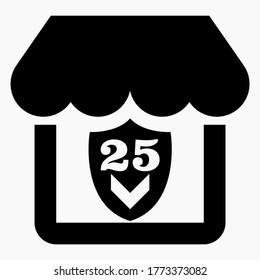 House and protection icon. 25 years or days of protection. Shop and shield. Buyer Protection. Vector icon.