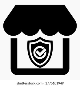 House and protection icon. Shop and shield. Buyer Protection. Purchase insurance. Vector icon