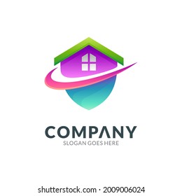 House protection logo template - vector icon of building property with gradient color style - modern real estate business symbol