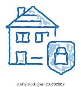 house protection sketch icon vector. Hand drawn blue doodle line art house protection sign. isolated symbol illustration
