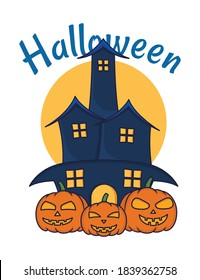 House and pumpkins for Halloween celebrations. The house and pumpkin illustrations are suitable for celebrating your Halloween day in October