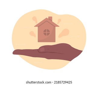 House Purchase Special Offer 2D Vector Isolated Illustration. Holding Home Flat Hand Gesture On Cartoon Background. Housing Help Colourful Editable Scene For Mobile, Website, Presentation