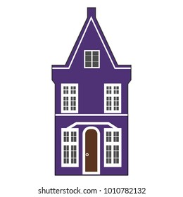 House a purple with white Windows on 2 floors