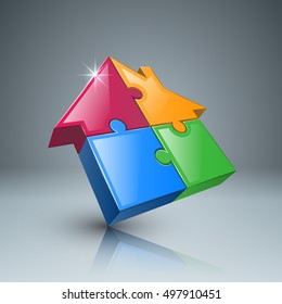 House puzzle icon on the grey background