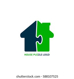 House puzzle icon, vector isolated logo color illustration.
