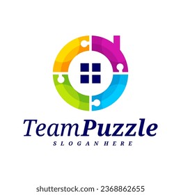 House Puzzle Logo Design, Vektorvorlage, Vektorgrafik-Label des Puzzles, Illustration, Kreativsymbol, Design-Konzept
