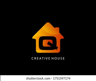 House Q Letter Logo. Creative Icon Created From Negative Space of Initial Q Combined With Minimalist House Shape Design. Perfect for modern real estate industry.