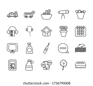 house and Quarentine icon set over white background, line style, vector illustration