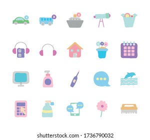 house and Quarentine icon set over white background, flat style, vector illustration