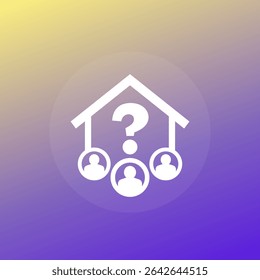 house and question icon with people, vector