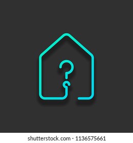 house with question mark icon. line style. Colorful logo concept with soft shadow on dark background. Icon color of azure ocean
