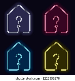 house with question mark icon. line style. Set of fashion neon sign. Casino style on dark background. Seamless pattern