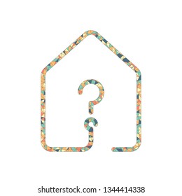 house with question mark icon. line style. Colored mosaic with polygons