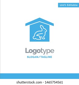 House, Rabbit, Easter, Nature Blue Solid Logo Template. Place for Tagline. Vector Icon Template background