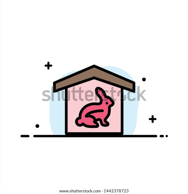 House, Rabbit, Easter, Nature  Business\
Flat Line Filled Icon Vector Banner\
Template