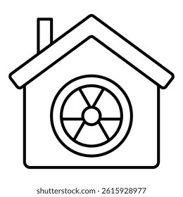 House with radiation seal thin line icon, atomic energy concept. Vector graphics. Building and radioactivity, danger sign on white background, linear style for mobile or design