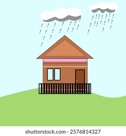 house in rainy conditions. house and rainwater