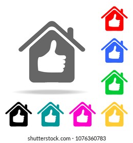 house with a raised finger icon. Elements of real estate in multi colored icons. Premium quality graphic design icon. Simple icon for websites, web design, mobile app on white background