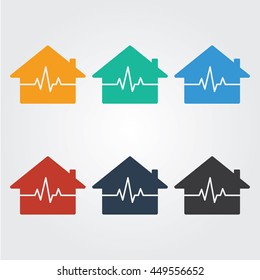 House Rate Logo Template with heart rate, heart rhythm, electrocardiogram icon. 