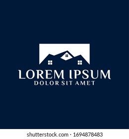 House or real estate building company logo template with negative space illustration in flat design monogram symbol