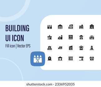 House or Real estate icon set. Containing house, key, buy, sell, loan, smart home, building, mortgage, address, renovation, land, kitchen, bedroom, living room, and bathroom. Solid icon vector collect