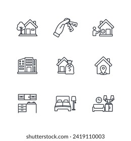 House or Real estate icon set.vector.Editable stroke.linear style sign for use web design,logo.Symbol illustration.