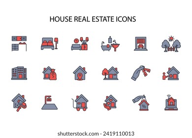 House or Real estate icon set.vector.Editable stroke.linear style sign for use web design,logo.Symbol illustration.